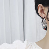 Ethnic Colorful Bead Tassel Earrings Retro Temperament Long Stud Jewelry