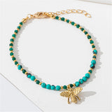 Bohemia Style Turquoise Bee Pendant Bracelet Handcrafted Female Charm Jewelry
