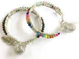 Boho Style Round Beads & Engraved Alloy Leaf Drop with Locket Ball