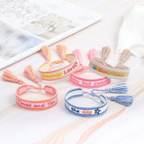 Boho Style Colorful Embroidery Alphabet Bracelet Tassel Wrist Band