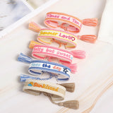 Boho Style Colorful Embroidery Alphabet Bracelet Tassel Wrist Band