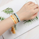 Boho Style Colorful Embroidery Alphabet Bracelet Tassel Wrist Band