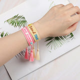 Boho Style Colorful Embroidery Alphabet Bracelet Tassel Wrist Band