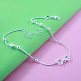 Bohemia Sweet Heart Pendant Anklet 925 Sterling Silver Snake Chain Anklet