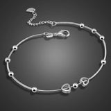 Bohemia Sweet Heart Pendant Anklet 925 Sterling Silver Snake Chain Anklet