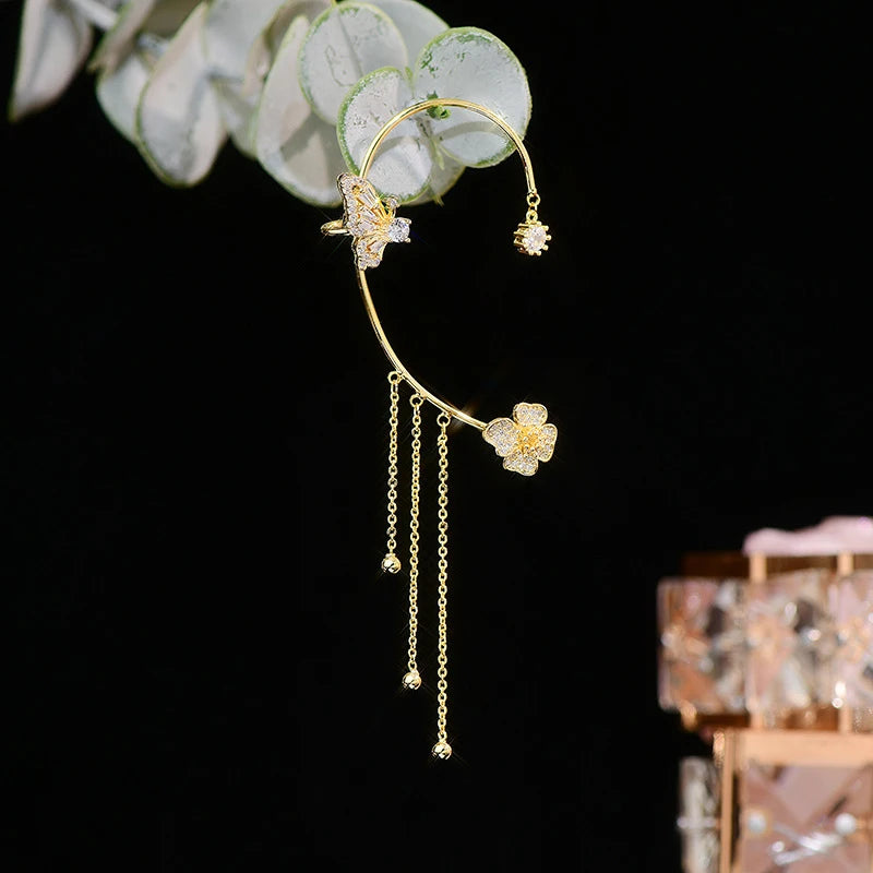 Bohemia Flower Tassel Ear Clip 14K Jewelry