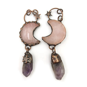 Bohemia Rose Quartz Amethyst Pendant Copper Ancient Sun Face Necklace