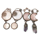 Bohemia Rose Quartz Amethyst Pendant Copper Ancient Sun Face Necklace