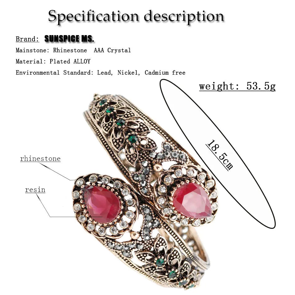 Bohemia Women Bracelet Vintage Flower Resin Bangle Antqiue Turkey Ethni