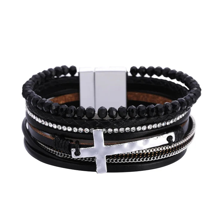 Bohemia Women's Crystal Leather Bracelet