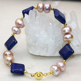 Bohemia Purple Pearl Lapis Lazuli Bracelet 7.5inch