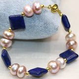 Bohemia Purple Pearl Lapis Lazuli Bracelet 7.5inch