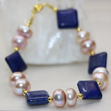 Bohemia Purple Pearl Lapis Lazuli Bracelet 7.5inch