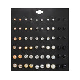 Bohemian 30 Pairs Round Ball Pearl Earrings For Women Girl Crystal Jewelry