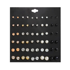 Bohemian 30 Pairs Round Ball Pearl Earrings For Women Girl Crystal Jewelry