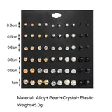 Bohemian 30 Pairs Round Ball Pearl Earrings For Women Girl Crystal Jewelry