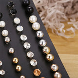 Bohemian 30 Pairs Round Ball Pearl Earrings For Women Girl Crystal Jewelry