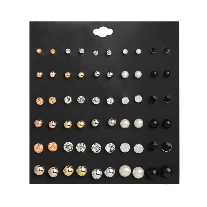 Bohemian 30 Pairs Round Ball Pearl Earrings For Women Girl Crystal Jewelry