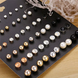 Bohemian 30 Pairs Round Ball Pearl Earrings For Women Girl Crystal Jewelry