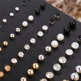 Bohemian 30 Pairs Round Ball Pearl Earrings For Women Girl Crystal Jewelry