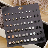 Bohemian 30 Pairs Round Ball Pearl Earrings For Women Girl Crystal Jewelry