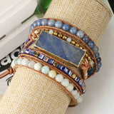 Bohemian 5 Strands Wrap Bracelets Mixed Natural Stone Hematite Amazonite Beads