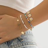 Colorful Metal Daisy Chain Rice Beads Bracelet with Pendant