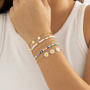 Colorful Metal Daisy Chain Rice Beads Bracelet with Pendant