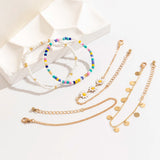 Colorful Metal Daisy Chain Rice Beads Bracelet with Pendant