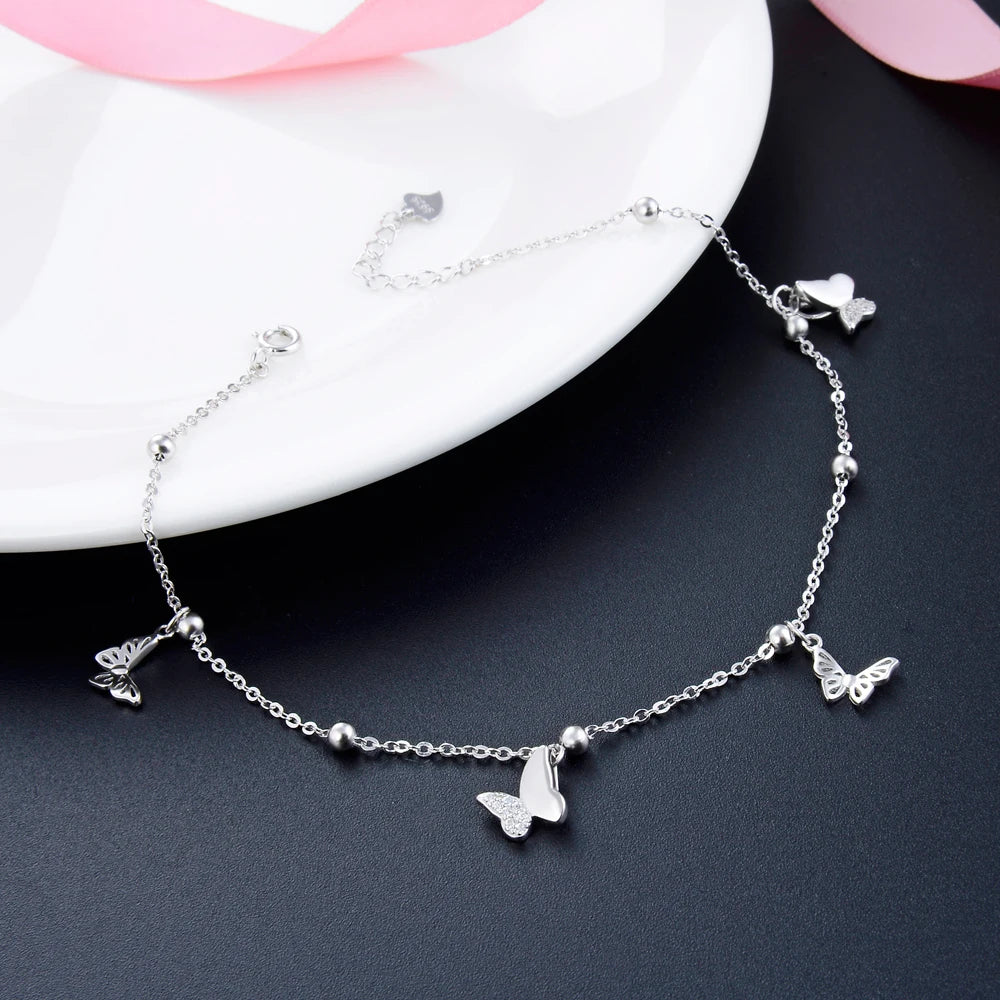 925 Silver Butterfly Anklet Vintage Yoga Beach Barefoot Sandals