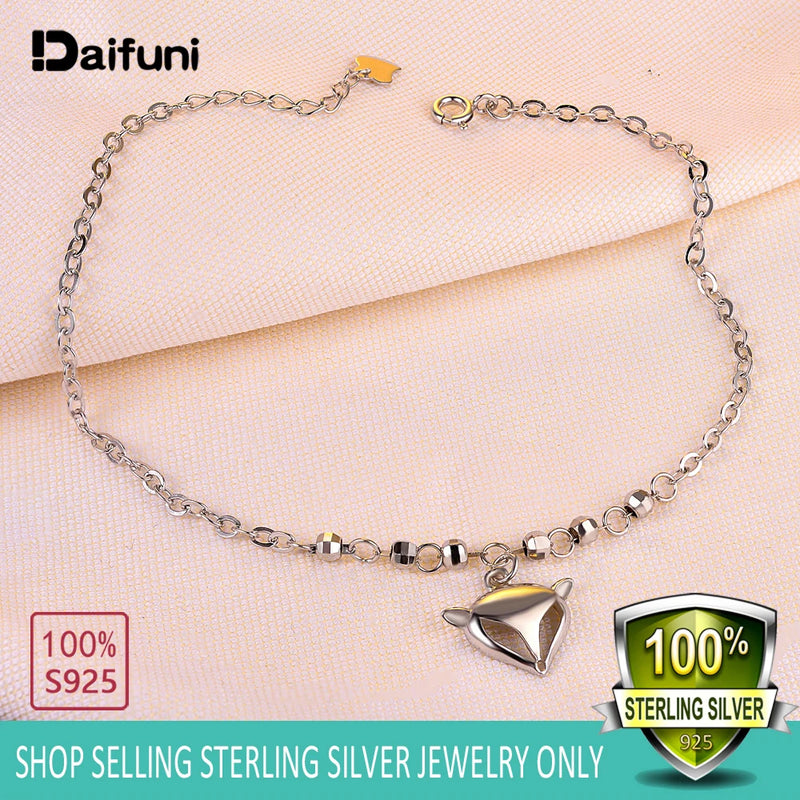 Bohemian 925 Silver Fox Shape Anklet Women Yoga Beach Barefoot