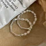 925 Silver Geometric Pearls Ring for Women