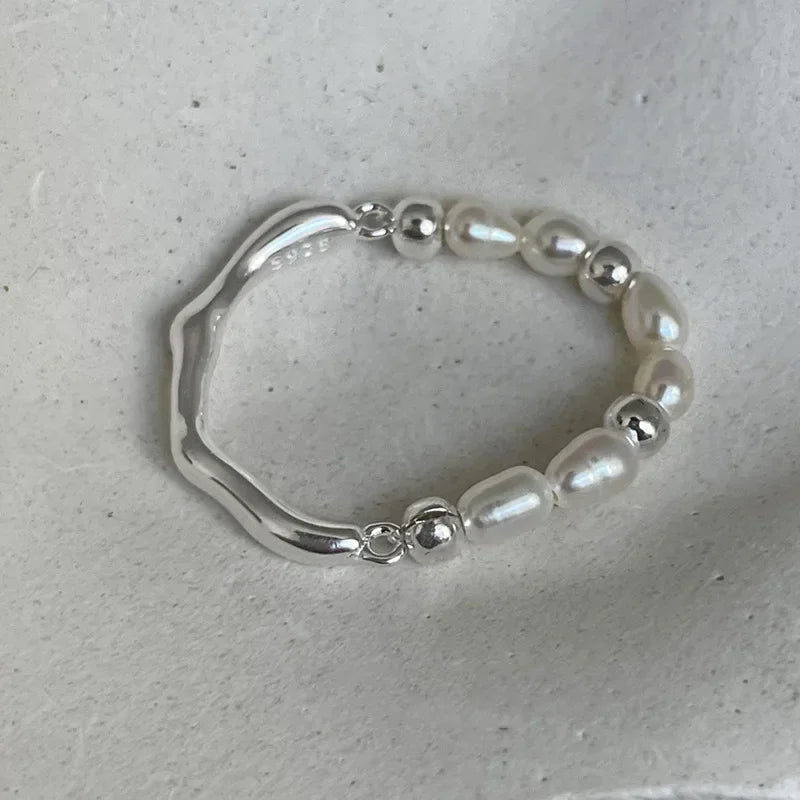 925 Silver Geometric Pearls Ring for Women