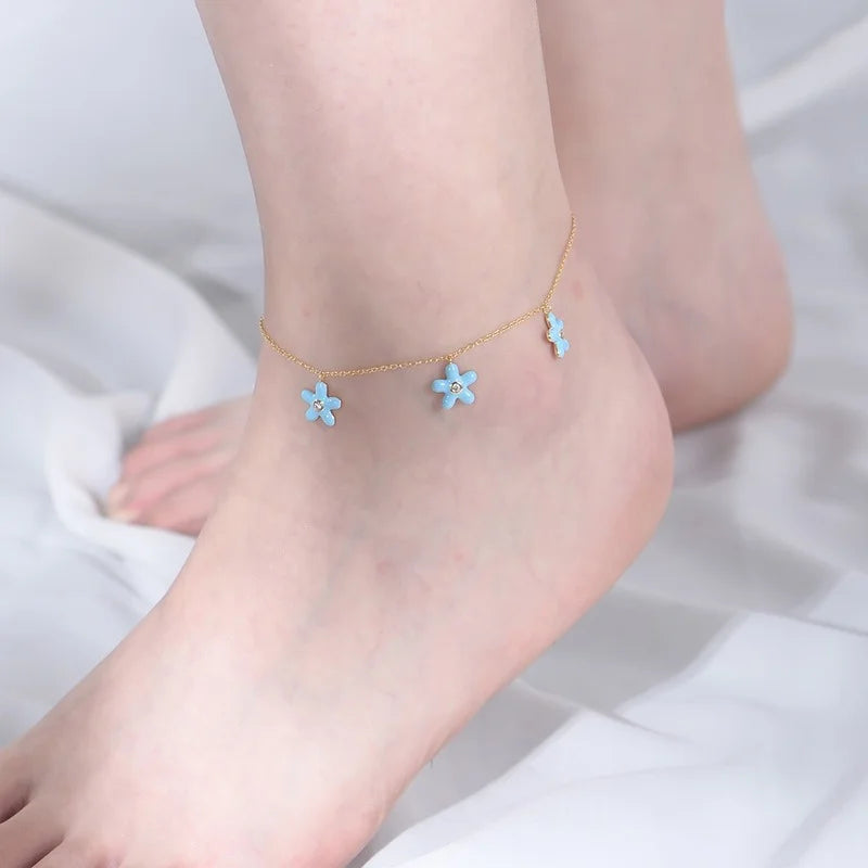 925 Silver Ankle Chain with Diamond Starfish Anklet