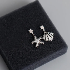 Bohemian Asymmetry Starfish Earrings CZ Drop Seaside Jewelry