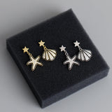 Bohemian Asymmetry Starfish Earrings CZ Drop Seaside Jewelry