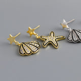 Bohemian Asymmetry Starfish Earrings CZ Drop Seaside Jewelry