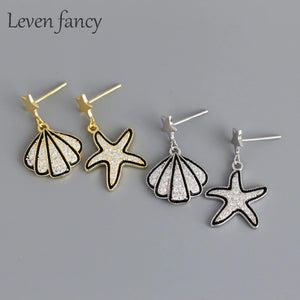 Bohemian Asymmetry Starfish Earrings CZ Drop Seaside Jewelry