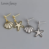 Bohemian Asymmetry Starfish Earrings CZ Drop Seaside Jewelry
