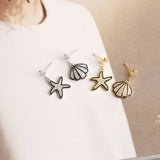 Bohemian Asymmetry Starfish Earrings CZ Drop Seaside Jewelry