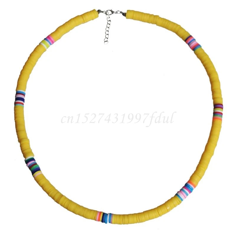 Bohemian Beach Colorful Clay Beaded Choker Boho Rainbow Necklace