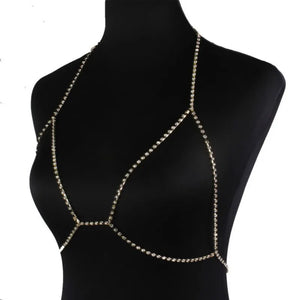 Boho Beach Rhinestone Cross Chest Chain Crystal Bra Body Necklace