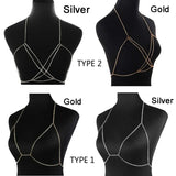 Boho Beach Rhinestone Cross Chest Chain Crystal Bra Body Necklace