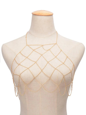 Boho Beach Rhinestone Cross Chest Chain