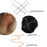 Boho Beach Rhinestone Cross Chest Chain Crystal Bra Body Necklace