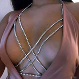 Boho Beach Rhinestone Cross Chest Chain Crystal Bra Body Necklace