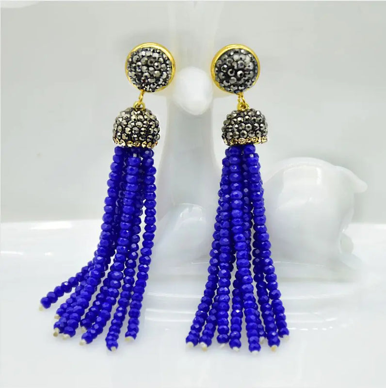 Bohemian Beaded Tassel Earrings Wedding Fringe Hanging Jewelry