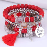 Bohemian Beads Charm Bracelet Love Feather Tassel Bracelet