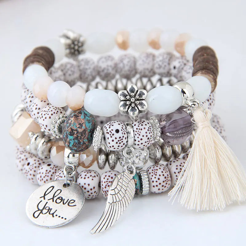 Bohemian Beads Charm Bracelet Love Feather Tassel Bracelet