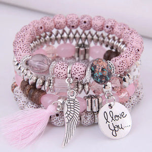 Bohemian Beads Charm Bracelet Love Feather Tassel Bracelet